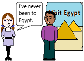 I've never visited Egypt (present perfect).